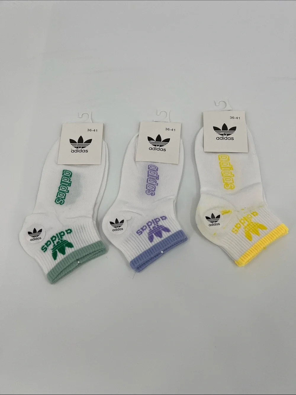 adidas women Low-Cut Socks - White with Green, Purple, Yellow Accents